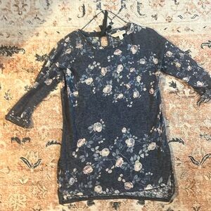 Lauren Conrad thin blue floral dress shirt